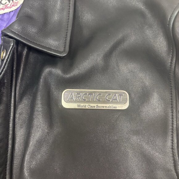 Vintage Arctic Cat Snowmobile Jacket Large Leather Racing Riding Outerwear - Picture 16 of 16